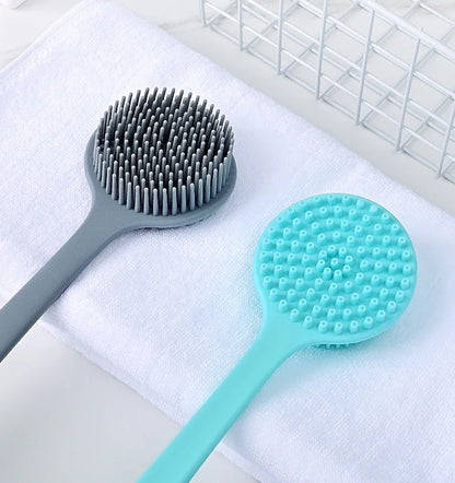 Double-Sided Silicone Back Scrubber Long Handle Long Handle Body Bath Brush Mud Back Scrubber Shower Massage Exfoliation Brush