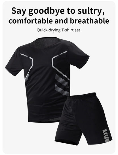 2/6 Pack Plus Size Men's Quick-drying Short-sleeved Shorts Suit Men's Leisure Sports Running Fitness T-shirt Joker Shorts Teen