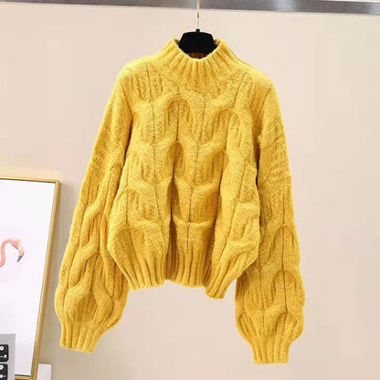 Twist Sweater Women Lantern Long-Sleeved Loose Lazy Chic Fall Winter Korean Knitted Casual O-Neck Pullover Female Sweet Jumpers