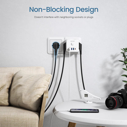 LENCENT EU Plug Power Strip Wall Socket with 3 AC+3 USB QC 18W +1 Type C PD 35W Fast Charger Adapter 7-in-1 Socket On/Off Switch