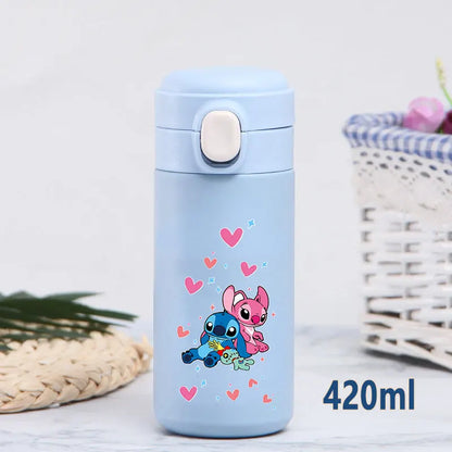 Disney Stitch 420ml Thermal Cup Sports Water Bottle Kids Portable Large Capacity Outdoor Vacuum Cup Stainless Steel Bottle