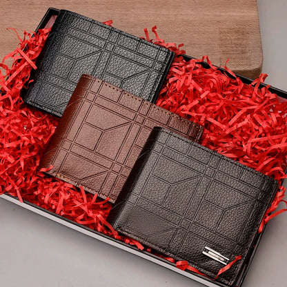 Men's Checkered PU Leather Wallet - Multi Card Slot, Business Style, Solid Color, Ideal Gift for Men