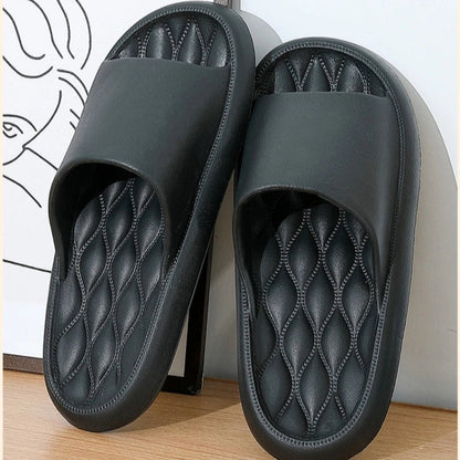 Men's Summer Slippers EVA Indoor Bathroom Thick Sole Diamond Check Massage Sensation Beach Non-slip Ladies Comfort Flat Shoes