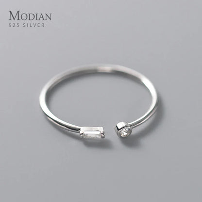 Modian Real 925 Sterling Silver Simple Thin Clear CZ Finger Rings Adjustable 14K Gold Ring For Women Wedding Jewelry Gifts