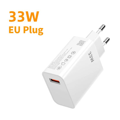 33W USB Charger Quick Charge Mobile Phone Power Adapter For Xiaomi Huawei 6A USB Type C Cable QC 3.0 Fast Charger Data Cable Set