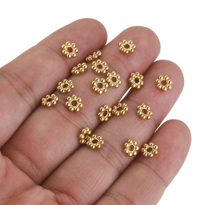 50pcs Stainless Steel Daisy Snowflake Flower Spacer Beads Gold Plated Loose Bead Cap for DIY Needlework Jewelry Making Bracelet