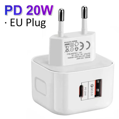 EU US UK 20W Dual Ports Type c USB C PD Wall Charger Fast Quick Charging Power Adapters For IPhone 11 12 13 14 15 Samsung htc lg
