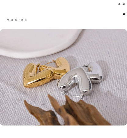 Yhpup Fat Fashion Stainless Steel Heart Chunky Hoop Earrings Charm Metal Texture Rust Proof Versatile Jewelry серьги тренд