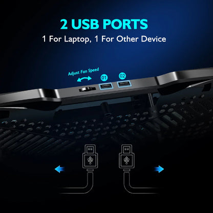 COOLCOOLD Laptop Cooling pad for 12-17 Inch Laptop Cooler Stand, 5 quiet fans, 5 Angle Adjustable with phone holder