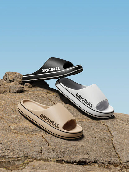 Feslishoet Women Letter Slippers Beach Slides Solid Color Mens Thick Sole Indoor Bathroom Anti Slip Shoes Summer Couple Sandals