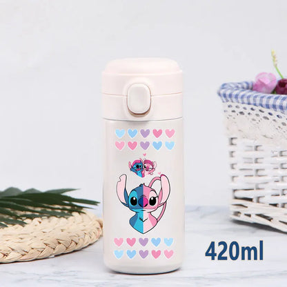 Disney Stitch 420ml Thermal Cup Sports Water Bottle Kids Portable Large Capacity Outdoor Vacuum Cup Stainless Steel Bottle