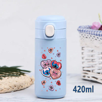 Disney Stitch 420ml Thermal Cup Sports Water Bottle Kids Portable Large Capacity Outdoor Vacuum Cup Stainless Steel Bottle