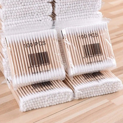 500 Round Headed Cotton Swabs, Double Round Headed Cotton Swabs, Bamboo Sticks, Precision Pointed Cosmetic Nail Tools