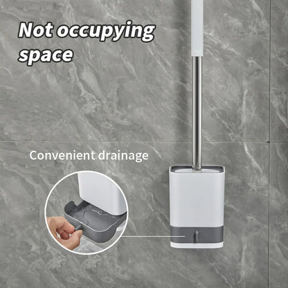 Punch-Free Wall Mounted Toilet Brush with Drainable Base Long Handle Plastic Toilet Cleaning Brush Bathroom Accessories