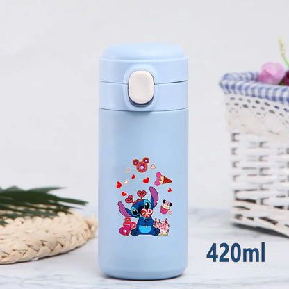 Disney Stitch 420ml Thermal Cup Sports Water Bottle Kids Portable Large Capacity Outdoor Vacuum Cup Stainless Steel Bottle