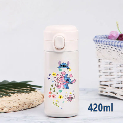 Disney Stitch 420ml Thermal Cup Sports Water Bottle Kids Portable Large Capacity Outdoor Vacuum Cup Stainless Steel Bottle
