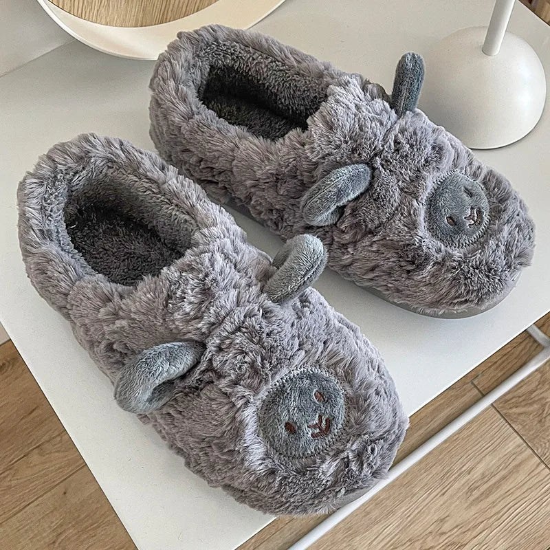 Women Home Fluffy Slippers Platform Anti Slip Comfortable Warm Shoes Cute Sheep Outdoor Couple Slippers Women Men Ladies Shoes