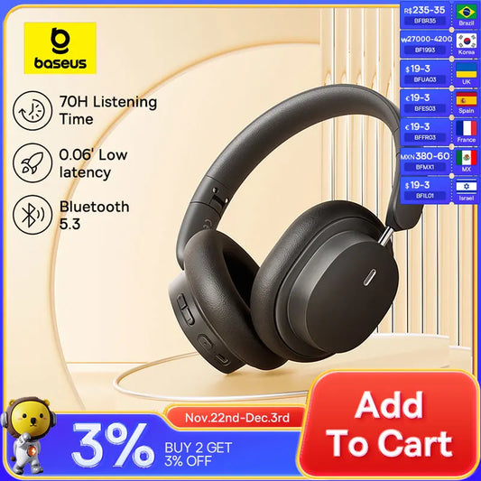 Baseus Bowie D05 Wireless Headphone 3D Spatial Audio Earphone Bluetooth 5.3 Headset 40mm Driver Foldable Over Ear Headphone 70H