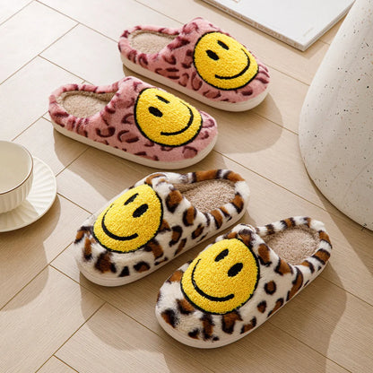Leopard Fluffy Slippers for Home Smile Designer Platform Shoes Women 2024 Indoor Plush Sliders Warm Flats Chic Winter Footwear
