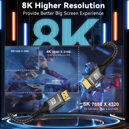 8K HDMI 2.1 Cable 4K@120Hz 8K@60Hz 48Gbps EARC ARC HDCP Ultra High Speed HDR For RTX Video Cable PC Laptop Projector HD TV PS5