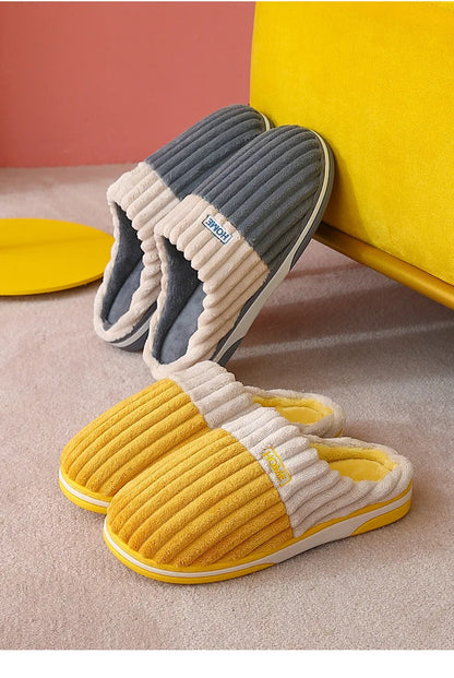 Bebealy Men Shoes Fur Women Slippers Winter House Shoes For Women Indoor Plush Warm Women Shoes 2024 Casual Home Shoes For Men