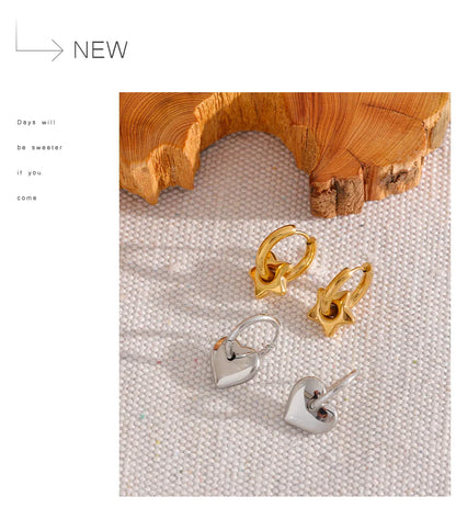 Yhpup Star Moon Heart Pendant Drop Hoop Huggie Earrings 18k Gold Plated Trendy Waterproof Stainless Steel Fashion Charm Jewelry