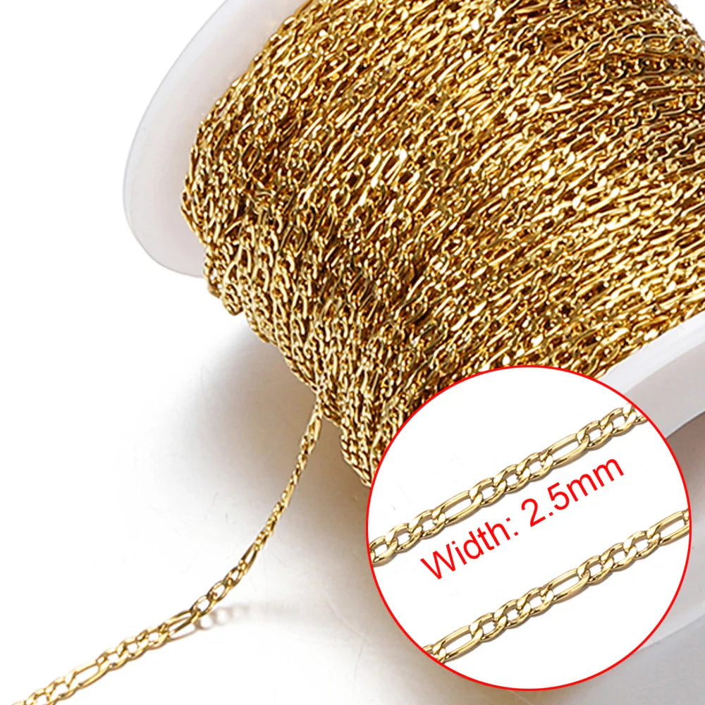 No Fade 2Meters Stainless Steel Chains for Jewelry Making DIY Necklace Bracelet Accessories Gold Chain Lips Beads Beaded Chain