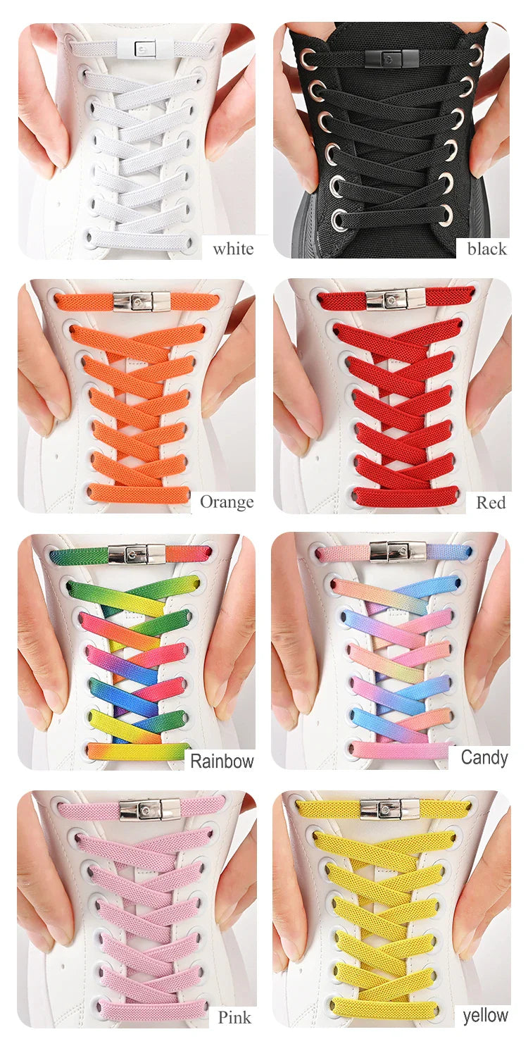 8mm No Tie Shoe Laces Press Lock Shoelaces Without Ties Elastic Laces Sneaker Kids Adult Widened Flat Shoelace for Shoes