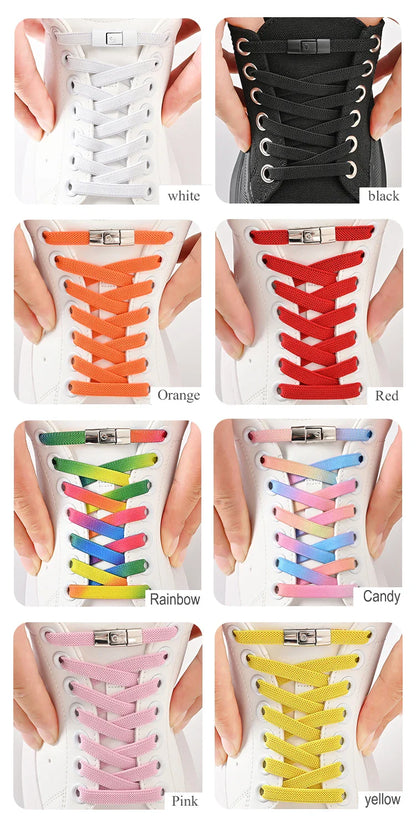 8mm No Tie Shoe Laces Press Lock Shoelaces Without Ties Elastic Laces Sneaker Kids Adult Widened Flat Shoelace for Shoes