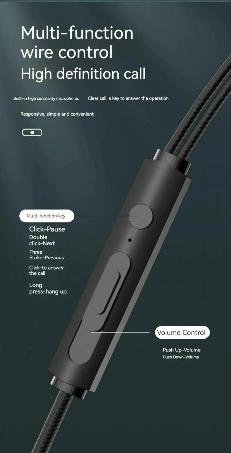 Wired Earphone 3.5mm AUX/Type C HiFi Surround Heavy Bass With MIC In-Ear Game Music Headsets For Samsung Huawei Xiaomi iPad PC