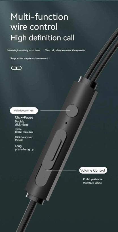 Wired Earphone 3.5mm AUX/Type C HiFi Surround Heavy Bass With MIC In-Ear Game Music Headsets For Samsung Huawei Xiaomi iPad PC