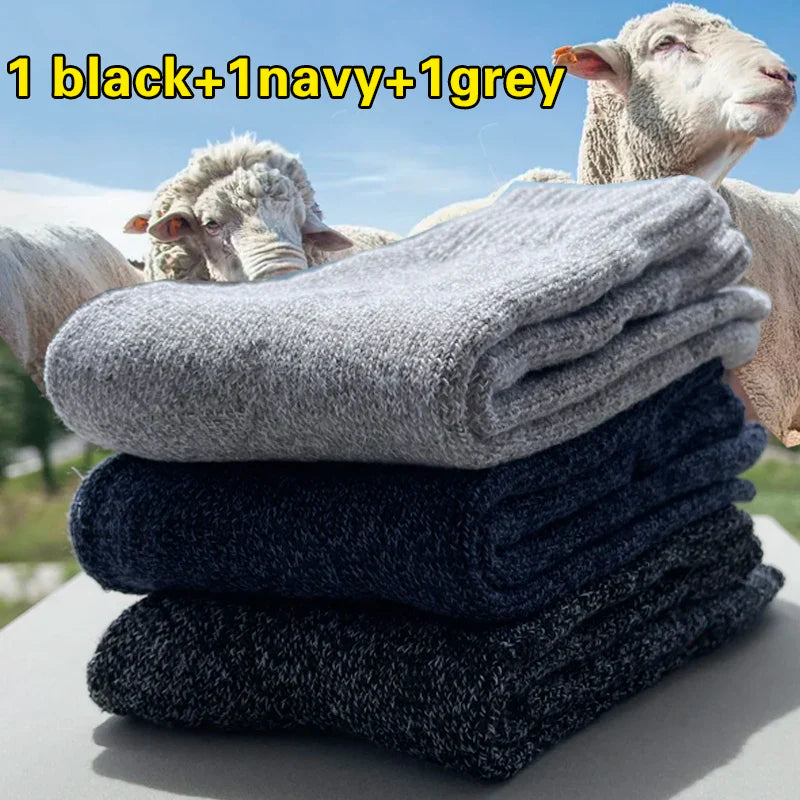 3 Pairs Winter Warm Thick Towel bottom Man Socks Wool Male Socks Slipper Socks Merino Wool Socks Against Cold Snow Socks 39-44