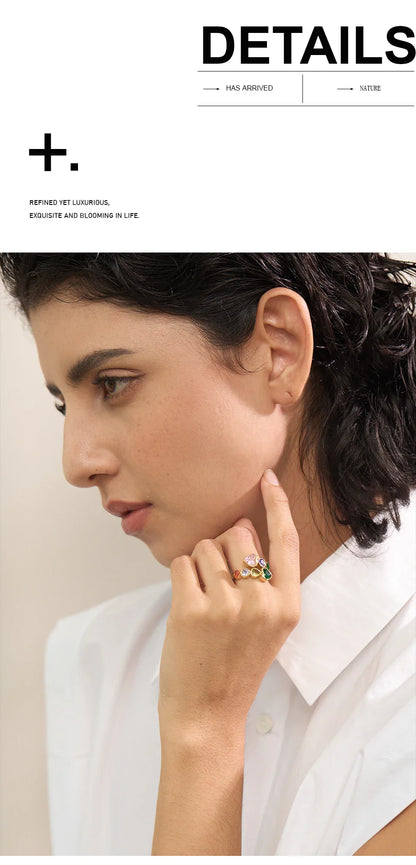 Yhpup Delicate Cubic Zirconia Heart Stainless Steel Gold Color Adjustable Fashion Open Ring High Quality Chic Charm Jewelry