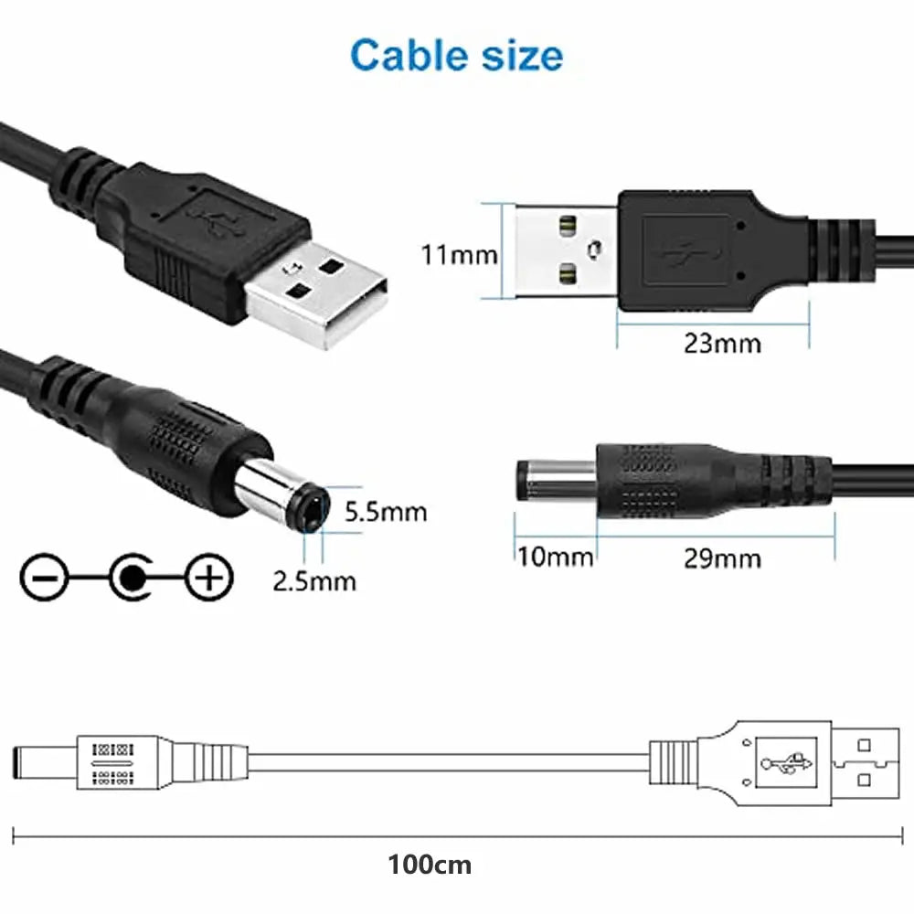 12 in 1 USB 5V to DC Power Cable Universal USB to DC Jack Charging Cable Power Cord Plug Connector Adapter 5.5 x 2.5mm Plug