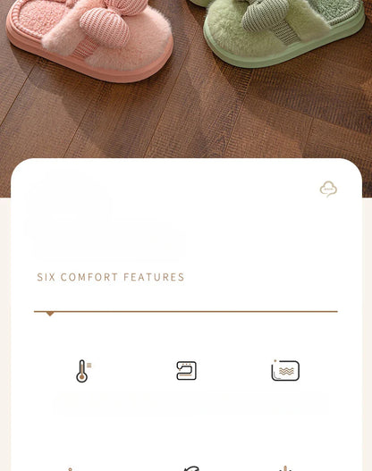 Women Fashion Plush Warm Bows Cotton Slippers Couple Winter New Thick Soft Sole Slides Men Indoor Floor Flat Home Non-slip Shoes