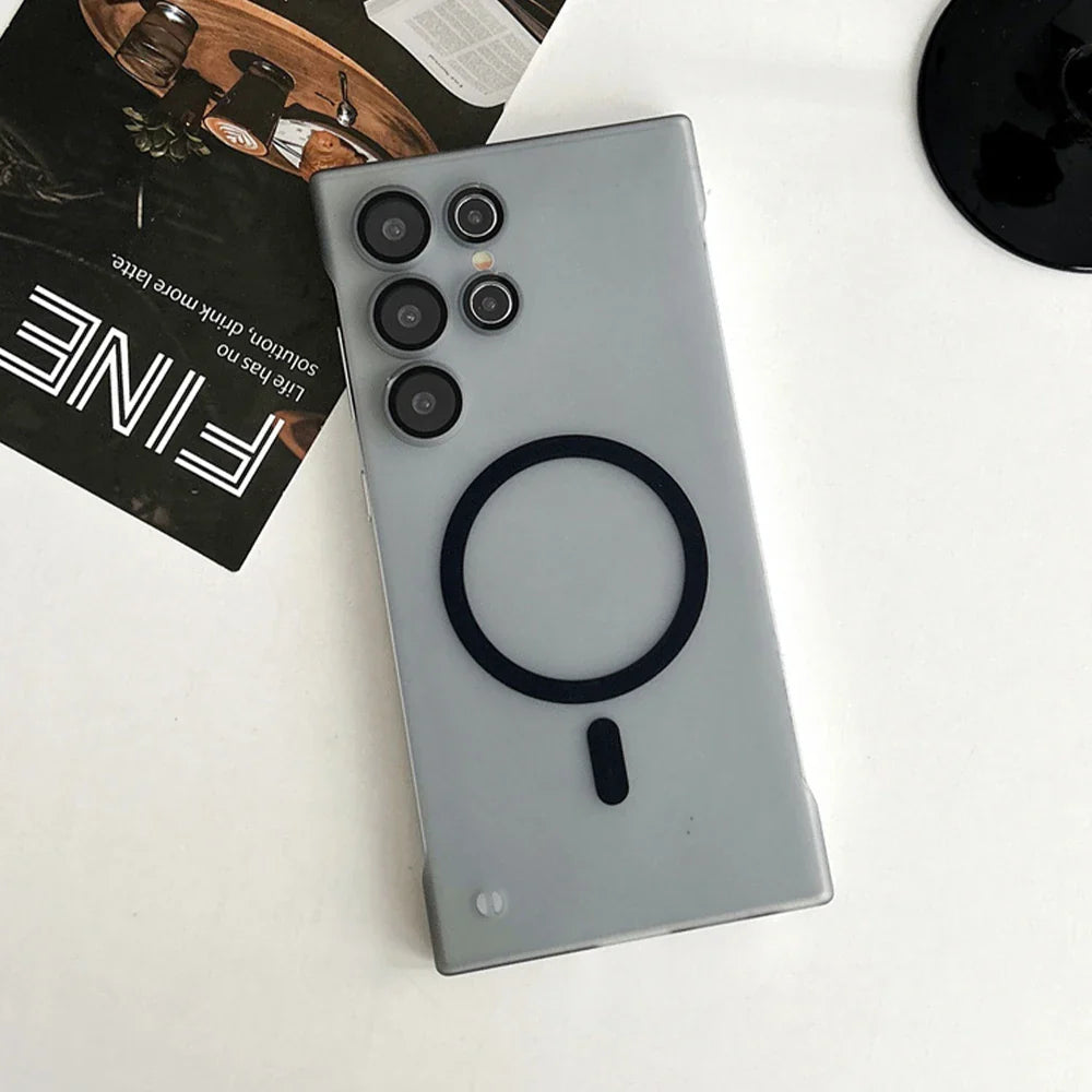 Ultra Slim For Magsafe Clear Frameless Phone Case For Samsung S24 Plus S22 S23 Ultra Magnetic Wireless Charging Borderless Cover