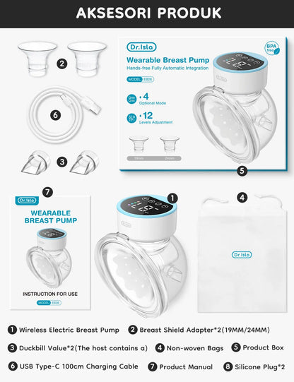 MAMIJOY Wearable Electric Breast Pumps 4 Modes 12 Levels Portable Hands Free Breast Pump Silent Comfort With 19/24mm Flange EB26