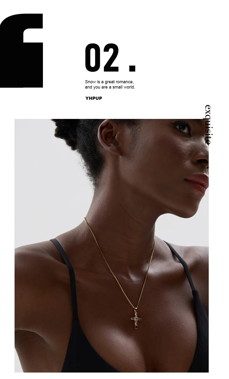 Yhpup Delicate Colorful Bling Cubic Zirconia Cross Pendant Stainless Steel Luxury Necklace High-Grade Fashion Shiny Jewelry Gift