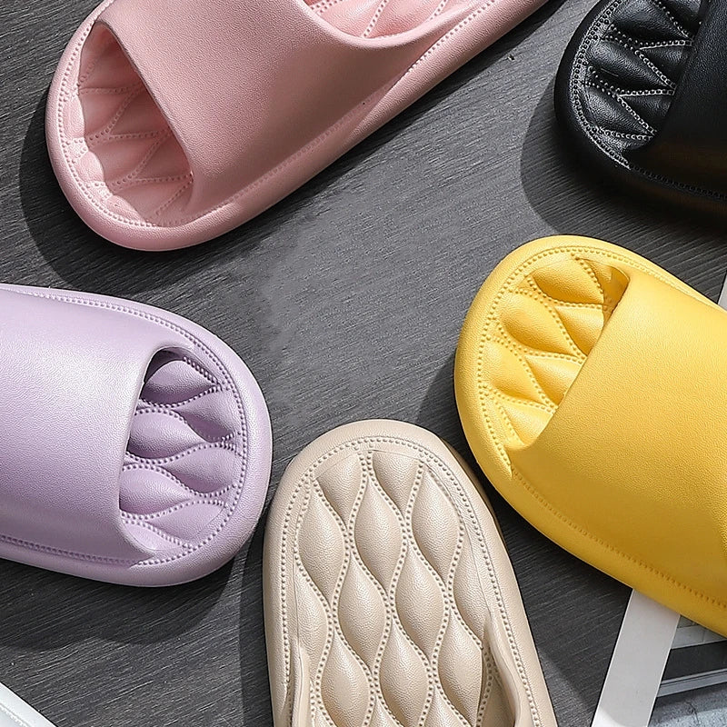 Men's Summer Slippers EVA Indoor Bathroom Thick Sole Diamond Check Massage Sensation Beach Non-slip Ladies Comfort Flat Shoes