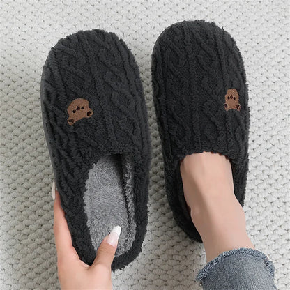 QYCKABY Women's Lovely Simplicity Fur Slippers Unisex Home Comfortable Plush Lined Slip On Shoes, Mens Warm Autumn Winter Slides