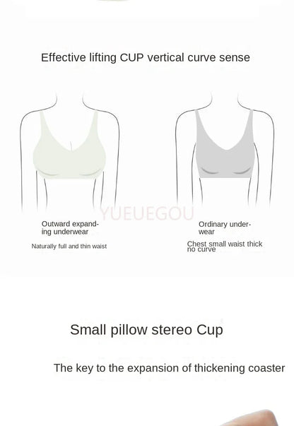 Flat Chest Solution Bra for Women Thickened Push Up Cups No Steel Ring Seamless Invisible Lift Small Chest Enhancement B C Cup