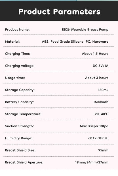 MAMIJOY Wearable Electric Breast Pumps 4 Modes 12 Levels Portable Hands Free Breast Pump Silent Comfort With 19/24mm Flange EB26