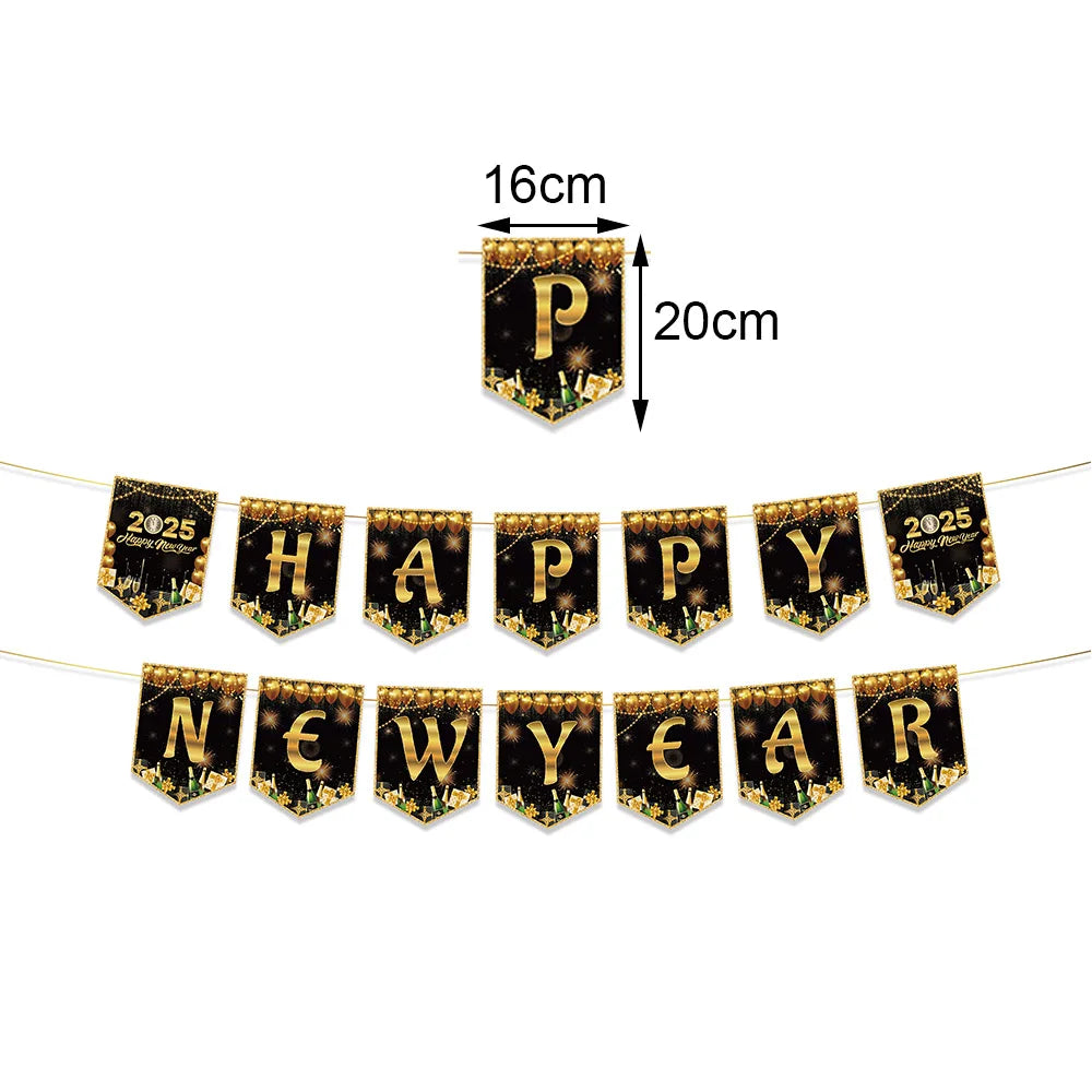 Happy New Year 2025 Balloons Gold Number 2025 Foil Balloons Happy New Year Letters Balloon Banner Gold New Years Eve Party Decor