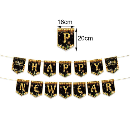 Happy New Year 2025 Balloons Gold Number 2025 Foil Balloons Happy New Year Letters Balloon Banner Gold New Years Eve Party Decor