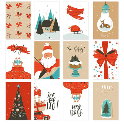 26pcs Merry Christmas Fold Small Greeting Cards with Envelopes Xmas Postcard Navidad New Year 2025 DIY Gift Card Decoration Noel