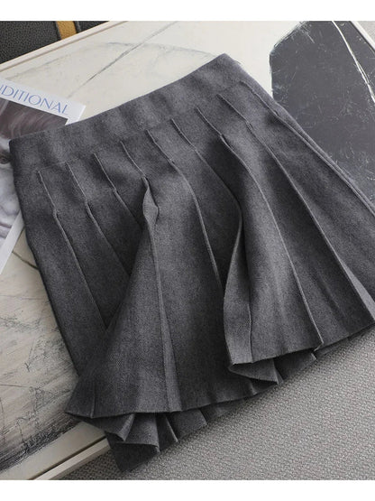 Ezsskj Autumn winter a-line thick short SWEATER Skirt Women  good quality cute pleated mini skirt female elegant  knit skirt