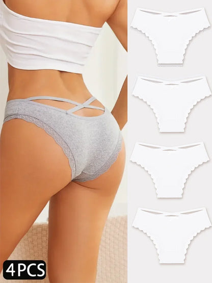 4PCS Women's Cotton Briefs Sexy Female Underpants Elasticity Comfortable Underwear Panties Lingerie S-XL  Solid Color Intimate