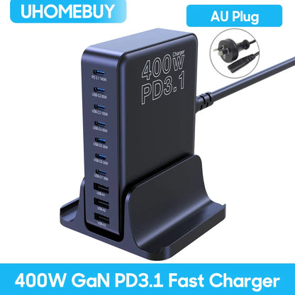 UHOMEBUY 400W USB C Charger 10-Ports GaN Charging Station 140W Max Single Port PD3.1 Fast Charger for MacBook Pro iPhone Samsung