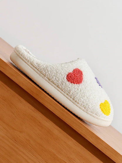 Cute Color Heart Women Slippers Valentine's Day Embroidery Fuzzy Romantic Love Comfy Flat Girl Friend Gift Winter Home Shoes