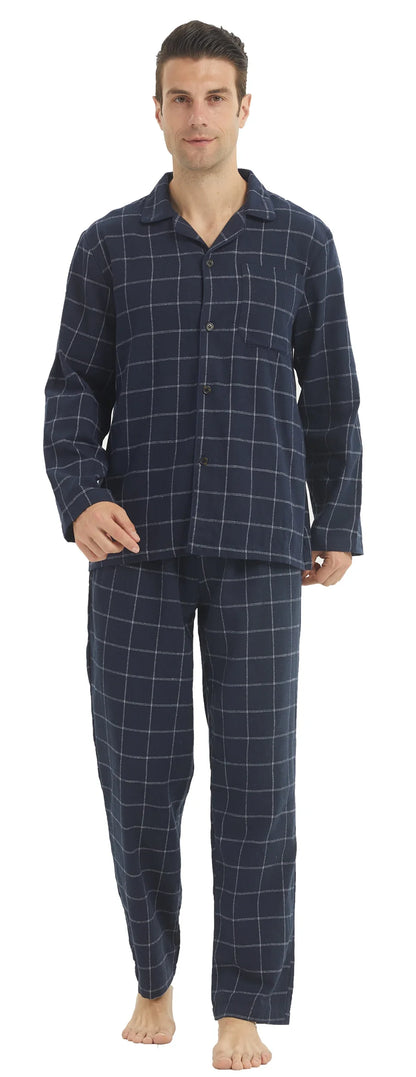 Mens Flannel Pajama Sets Cotton Plaid Pajamas for Men Pjs Set Soft Lounge Sleepwear Pj Pants with Pockets Flannel Shirts